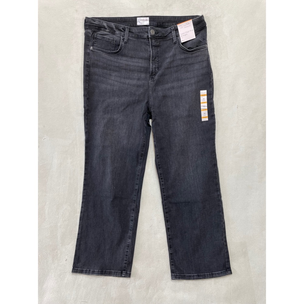 LC Lauren Conrad Super High Rise Straight Leg Jeans Washed Black 18 Short NWT